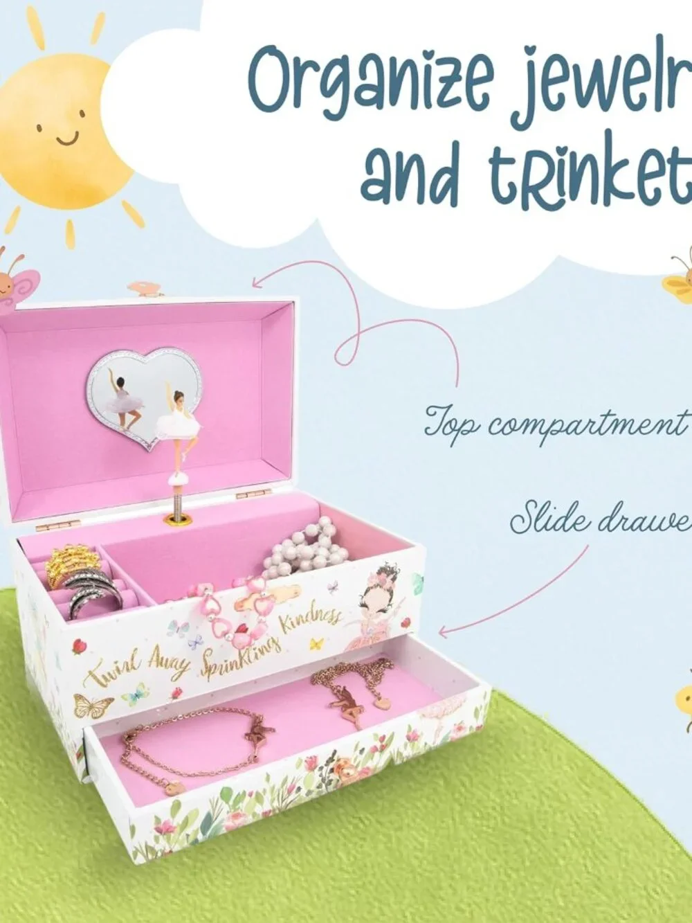 The Memory Building Co Ballerina Musical Jewelry Box Plays Classic Melody, Stora